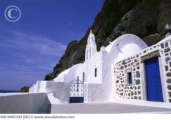 Church and Cliff, Red Beach, Santorini, Greece